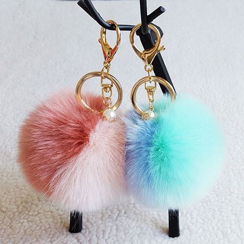 Porte-clés en fausse fourrure de lapin pour femmes, mignon, boule en peluche, pour voiture, anneau, perle, pendentif de décoration, pour sac à dos, accessoires