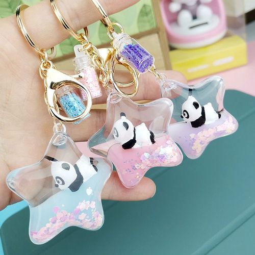 Porte-clés en acrylique à paillettes, mignon Panda, sable mouvant, Animal, pendentif pour sac à dos, accessoires, cadeau pour Couples et femmes