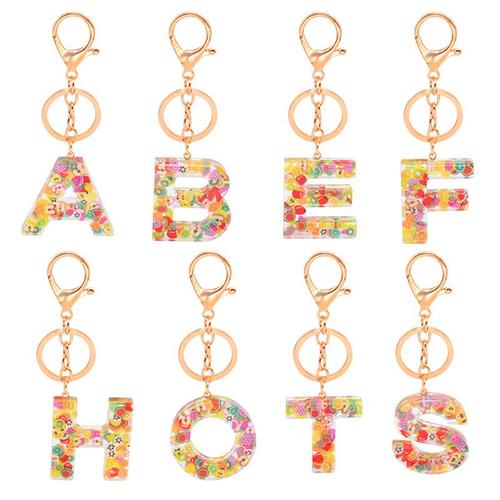 Porte-clés avec lettres colorées pour femmes et filles, jolie décoration de sac à main de voiture, en acrylique, 26 initiales anglaises