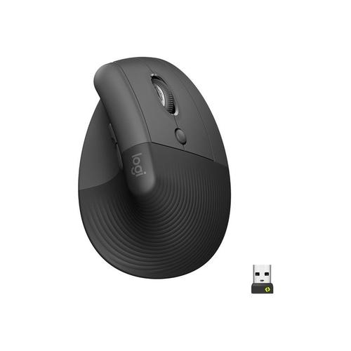 Logitech Lift Vertical Ergonomic Mouse - Souris verticale - ergonomique - optique - 6 boutons - sans fil - Bluetooth, 2.4 GHz - récepteur USB Logitech Logi Bolt - graphite