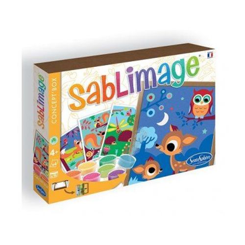 Concept Box Sablimage Animaux De La Foret - 4 Tableaux A Sabler, 16 Couleurs - Coffret Loisirs Creatifs - Garcon, Fille 4 Ans+