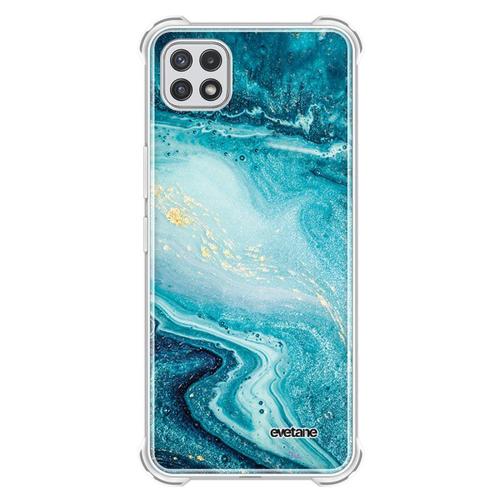 Coque Samsung Galaxy A22 5g Silicone Antichocs Solides Coins Renforcés Protection Housse Transparente Bleu Nacré Marbre Evetane