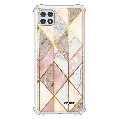 Coque Samsung Galaxy A22 5g Silicone Antichocs Solides Coins Renforcés Protection Housse Transparente Marbre Rose Losange Evetane