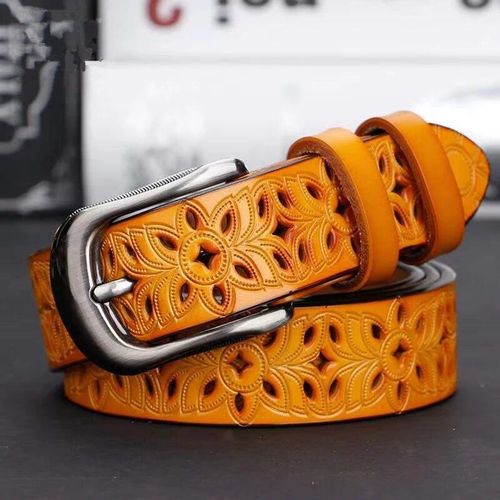 Ceinture En Cuir Véritable Pour Femme,Peau De Vache Deuxième Couche,Environnement Vintage,Pin Strucstrap,Jeans