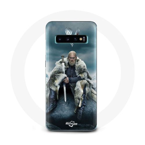 Coque Pour Samsung Galaxy S10 Vikings Série Saison 6 Ragnar Lothbrok Logo V Epée Gris Fond Brouillard