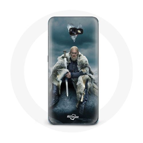 Coque Pour Samsung Galaxy A8 2016 Vikings Série Saison 6 Ragnar Lothbrok Logo V Epée Gris Fond Brouillard