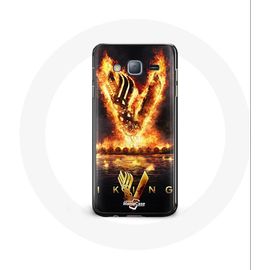 Coque Pour Samsung Galaxy J7 Vikings Série Saison 6 Logo V Epée De Feu Fond Noir