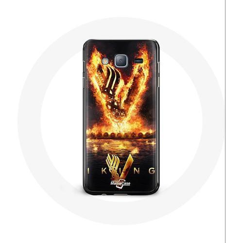 Coque Pour Samsung Galaxy Grand Prime Vikings Série Saison 6 Logo V Epée De Feu Fond Noir