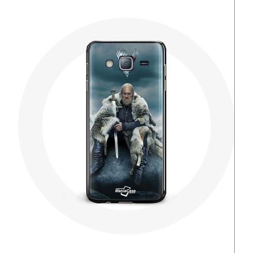 Coque Pour Samsung Galaxy Grand Prime Vikings Série Saison 6 Ragnar Lothbrok Logo V Epée Gris Fond Brouillard