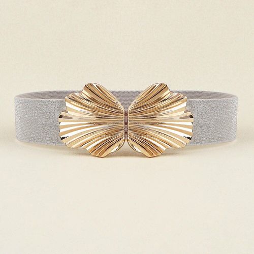 Ceinture Extensible Large Pour Femme,Coquille Dorée,Mode Rétro,Bande Élastique Brillante,Cummerbund