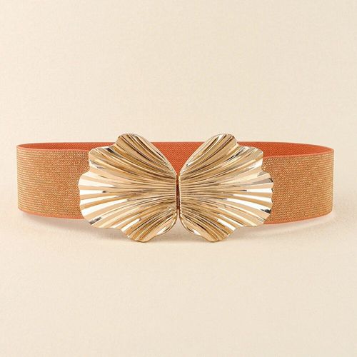 Ceinture Extensible Large Pour Femme,Coquille Dorée,Mode Rétro,Bande Élastique Brillante,Cummerbund