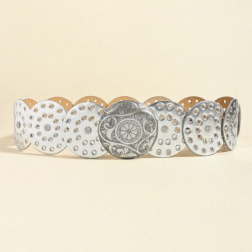 Ceinture Ronde En Fer Pu Pour Femme,Rétro,Punk,Noir,Argent,B