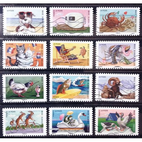 Série Sourires Vacances - Animaux Personnifiés En Vacances 2014 - N° 977 978 979 980 981 982 983 984 985 986 987 988 Obl - Cote 7,20€ - France Année 2014 - Brn83 - N24772