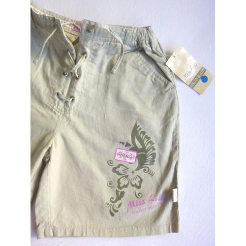 Short Bermuda Miss Lili Kaki Clair Beige En Coton 12 / 13 Ans Neuf