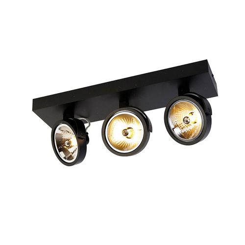 Qazqa Moderne Design Plafonnier ? Plafonnier Spot À Fixer Au Plafond Zwart Verstelbaar 3-Lichts - Go Aluminium Noir Oblongue / Luminaire / Lumiere / Éclairage / Intérieur / Salon / Cuisine...