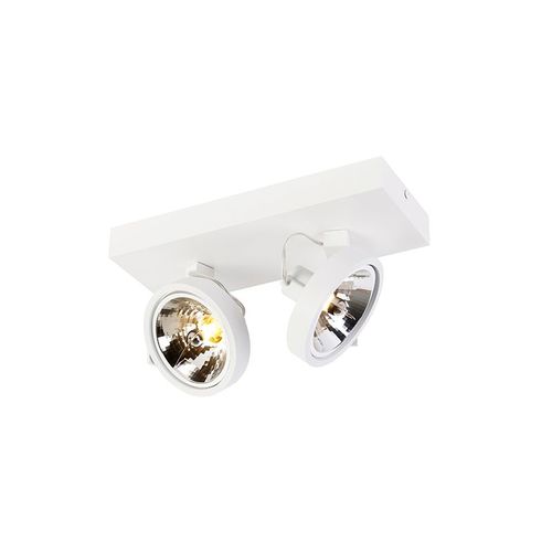 Qazqa Moderne Design Plafonnier ? Plafonnier Spot À Fixer Au Plafond Wit Verstelbaar 2 Ampoules-Lichts - Go Aluminium Blanc Oblongue / Luminaire / Lumiere / Éclairage / Intérieur / Salon /...