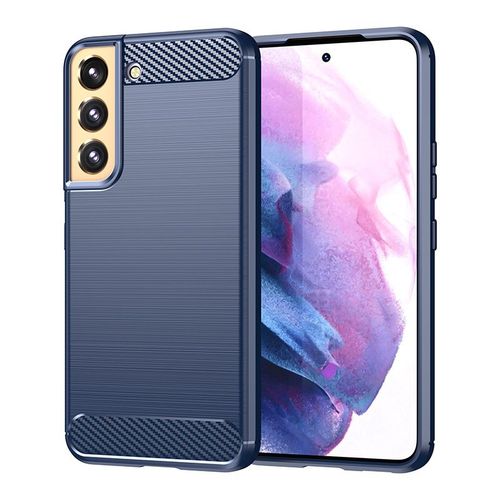 Coque De Téléphone Portable Ultra-Mince, Bleu Étui En Fiber De Carbone Brossé, Léger Et Entièrement Protégé, Pour Samsung S22 Ultra