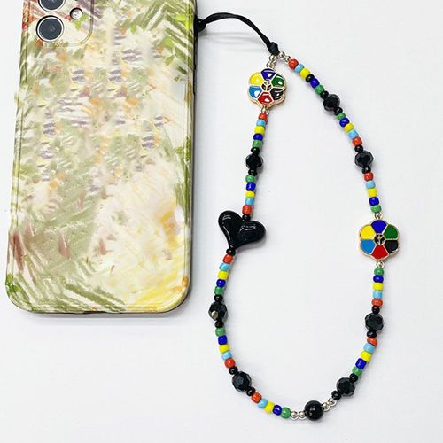 Chaîne De Téléphone Portable Perlée Pour Femmes, Nouvelle Mode Ethnique, Noir, Rose, Coeur, Cristal, Bracelet Anti-Perte, Bijoux Bohémiens, Cadeaux