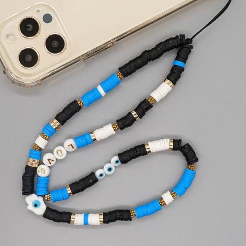 Chaîne de téléphone portable en poterie douce bleue pour femmes, bohème, perles d'oeil en acrylique, lettre d'amour, accessoires de lanière de téléphone portable