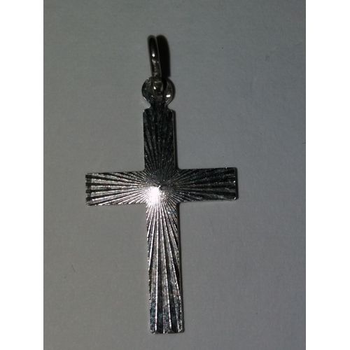 Pendentif En Forme De Croix Latine Rayonnante Argentée Pour Chaîne Fine, Hauteur 27 Mm (Hors Chaînon), Largeur 16 Mm