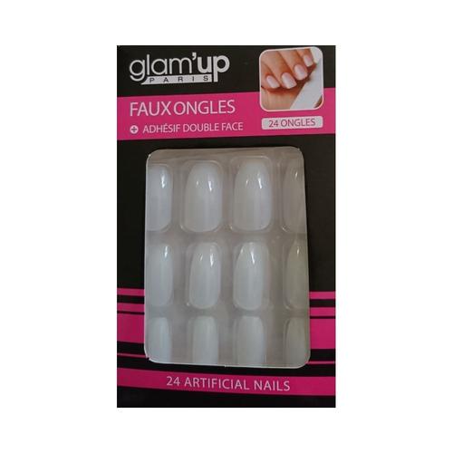 Glam Up - Faux Ongles Bout Carré + Adhésifs - Blanc 