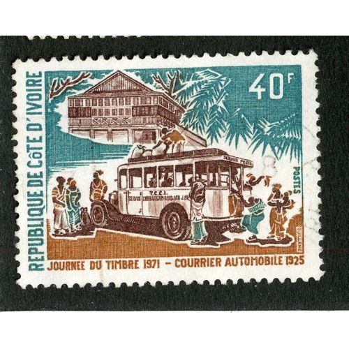 Timbre Oblitéré République De Côte D'ivoire,Journée Du Timbre 1971 - Courrier Automobile 1925,Postes,40f