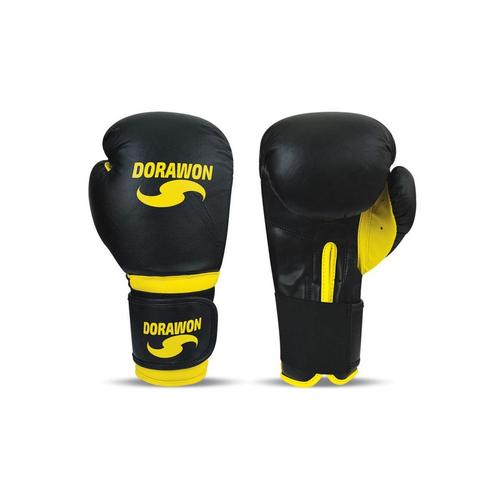 Dorawon, Gants De Boxe Cuir Professionnel Stoke, Noir Et Jaune, Taille 12oz