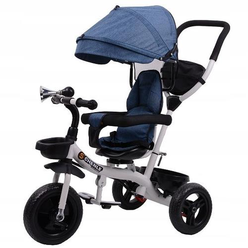 Lolo - Tricycle 6en1 Bébé/Enfant Vélo Évolutif Fonctionnel - Dès 1 An Jusqu'à 5 Ans - 3 Roues Mousse Canopy Cadre Acier Accessoires - Bleu Denim/Blanc