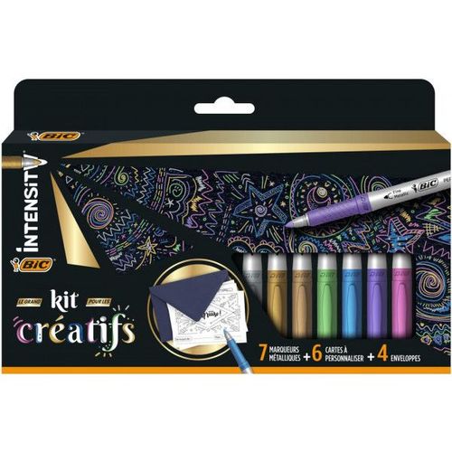 Coffret De 7 Marqueurs - Permanents - Kit Créatifs - Bic - Cartes Et Enveloppes - Couleurs Métalliques