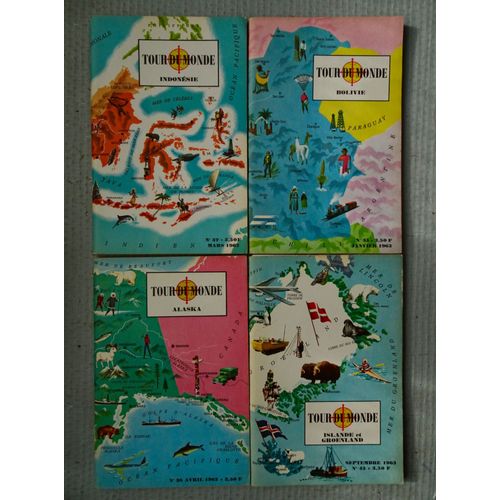 Lot De 4 N° De La Revue 'tour Du Monde': *35 (Bolivie) *37 (Indonésie) *38 (Alaska) *43 (Islande Et Groenland) - 01 À 04 / 1963