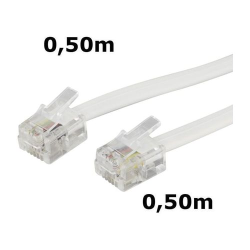 Cordon Téléphone ou ADSL RJ11 mâle vers RJ11 mâle - blanc - 0,50 m