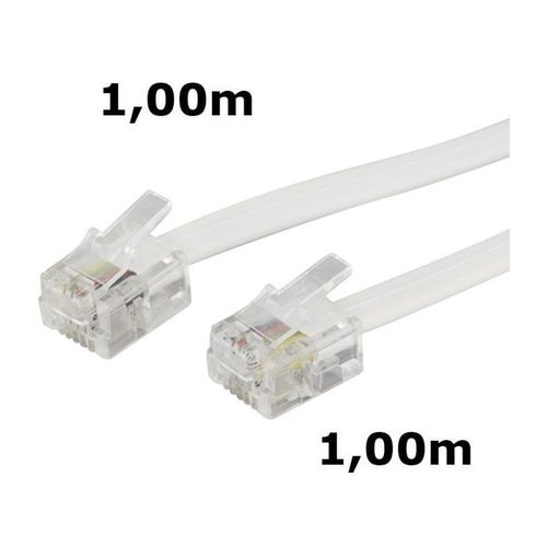 Cordon Téléphone ou ADSL RJ11 mâle vers RJ11 mâle - blanc - 1,00 m