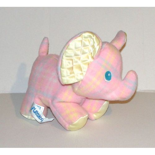 Doudou Elephant Playskool Baby Vintage 1986 - Peluche Elephanteau Polaire Model Rose Satin