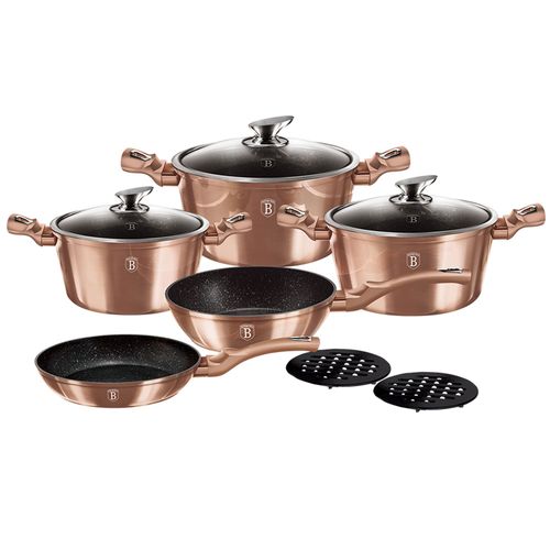 Batterie De Cuisine À Induction 10 Pièces Aluminium Antiadhésif Sans Pfoa Or Rose Berlinger Haus Rose Gold