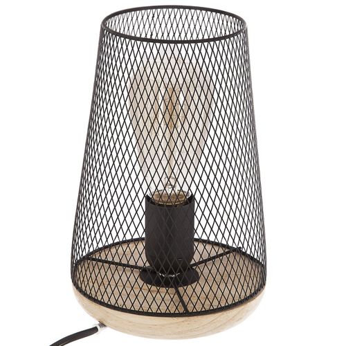 Lampe À Poser En Fer Et Bois - H. 23 Cm - Noir