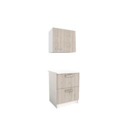 Caissons De Cuisine Trattoria - 1 Meuble Bas & 1 Meuble Haut - Chêne & Blanc