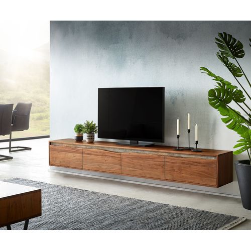 Meuble-Tv Stonegrace Acacia Marron Bord D'arbre 220 Cm 4 Portes Lowboard Flottant