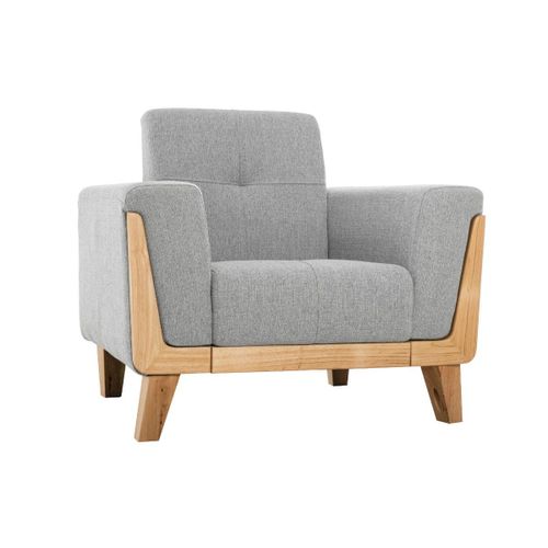 Fauteuil Scandinave Gris Clair Pieds Bois Fjord