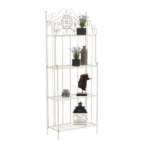 Étagère De Rangement Plantes Chaussures Cuisine 4 Niveaux En Métal 175x66x32 Cm Crème Vieilli Eta10095