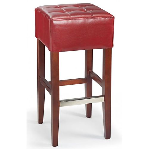 Tabouret De Bar En Bois Primo Réel Cadre En Noyer En Cuir Rouge.