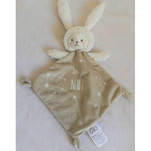 Doudou Lapin Douce Nuit Mots D'enfants Beige Mouchoir Etoiles Constellation Fluo Jouet Peluche Naissance Bebe