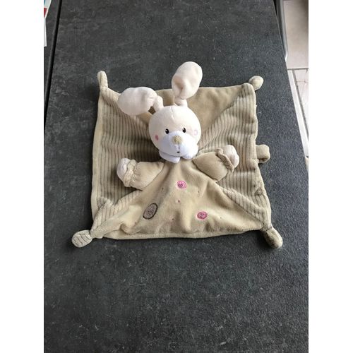 Doudou Lapin Plat Carré Nicotoy Simba Dickie Belgium Marron Beige Rond Rose