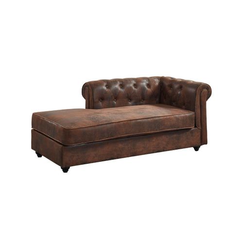 Méridienne Droite Chesterfield Shirel En Microfibre Aspect Cuir Vieilli