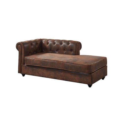 Méridienne Gauche Chesterfield Shirel En Microfibre Aspect Cuir Vieilli