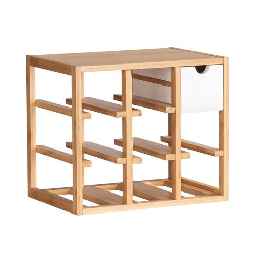 Etagère Pour 8 Bouteilles Finja Avec 1 Tiroir - En Bambou Et Mdf - Longueur 33.5 Cm X Hauteur 29 Cm X Profondeur 24 Cm