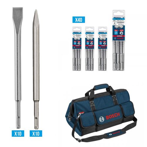 Kit construction BOSCH 40 mèches SDS Plus 7X + 20 Burins + 1 Sac Pro - 061599760X