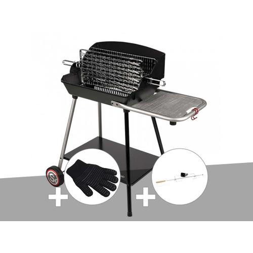 Barbecue Horizontal et Vertical Excel Grill Somagic + Gant de protection + Kit tournebroche