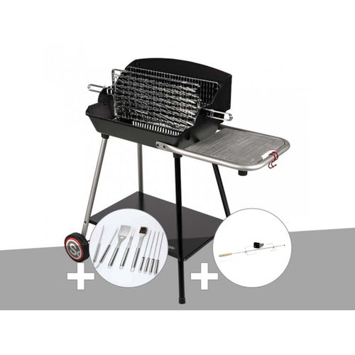 Barbecue Horizontal et Vertical Excel Grill Somagic + Malette 8 accessoires inox + Kit tournebroche