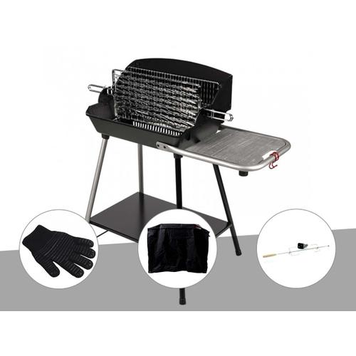 Barbecue Horizontal et Vertical Excel Grill Somagic + Gant de protection + Housse + Kit tournebroche