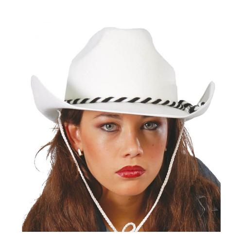 Chapeau De Cowboy En Velours Blanc (Taille Unique Adulte)